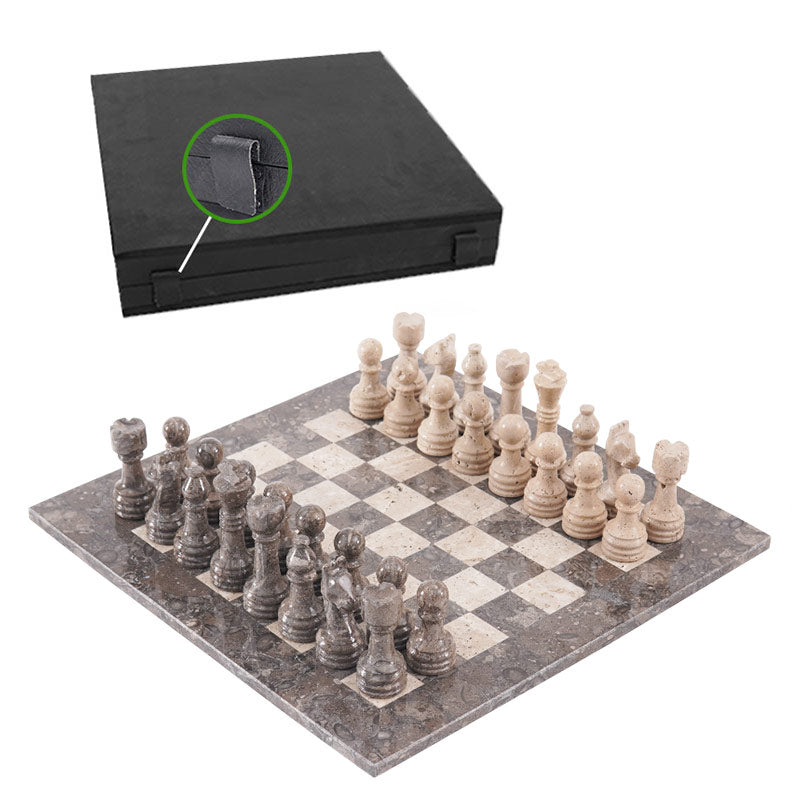 38cm Chess Set With Standard Storage Box- Oceanic and Travertine