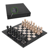 38cm Chess Set With Standard Storage Box - Black & Travertine