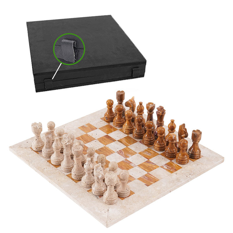 38cm Chess Set With Standard Storage Box- Travertine & Red