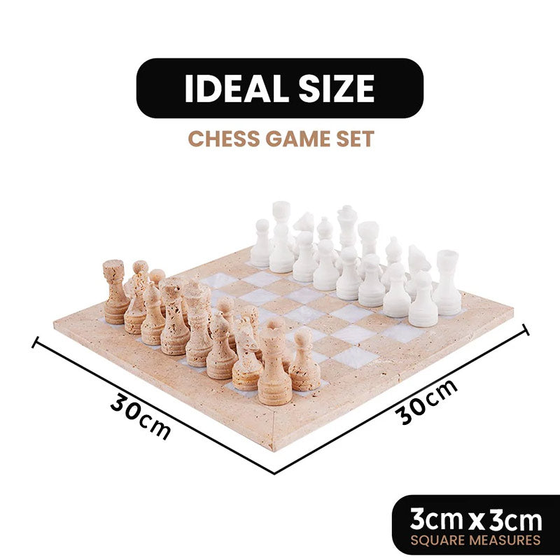 30cm Chess Set With Standard Storage Box - Travertine & White