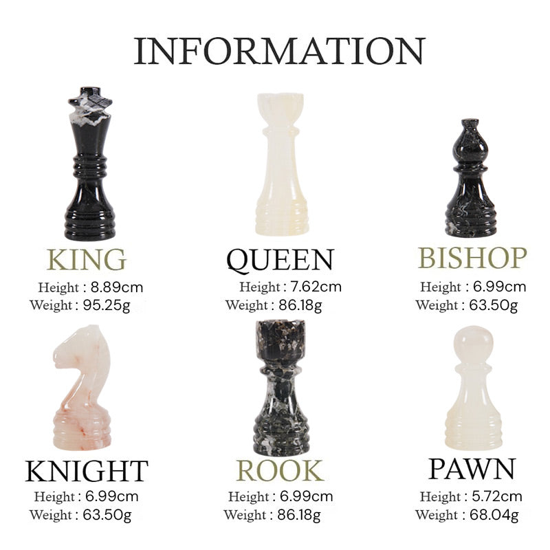 38cm Chess Set - Black Zebra & White Onyx