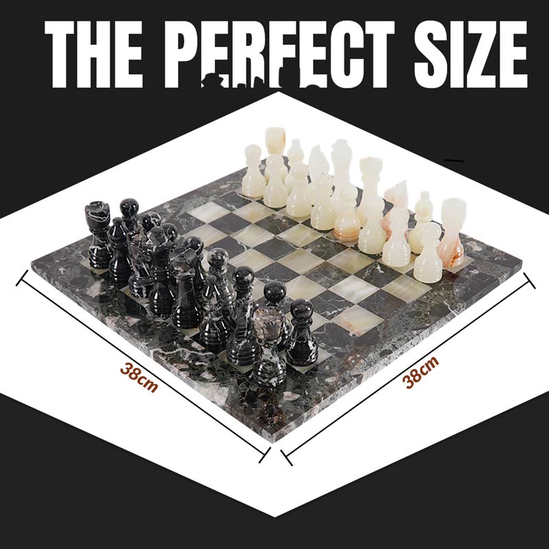 38cm Chess Set - Black Zebra & White Onyx