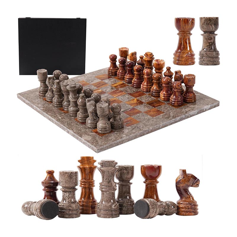 30cm Chess Set With Storage Box - Oceanic and Red