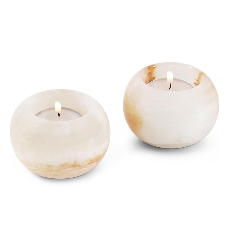 Tealight Candle Holder - Set of 2 (White Onyx)