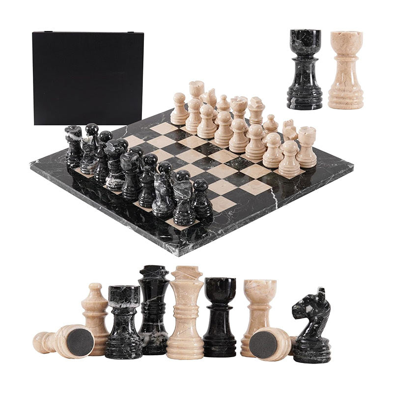 30cm Chess Set With Storage Box - Black Zebra and Verona