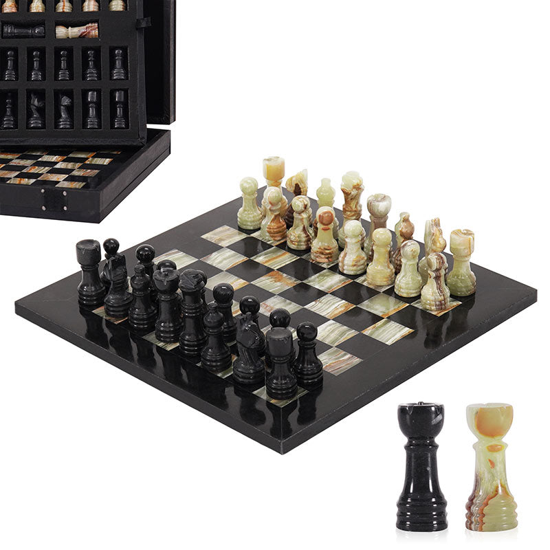 25cm Chess Set with Storage Box - Black & Green