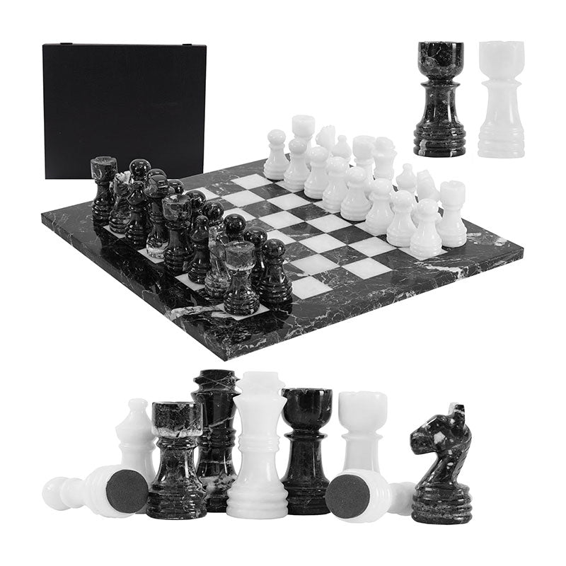 30cm Chess Set With Storage Box - Black Zebra and White
