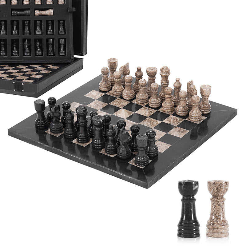 25cm Chess Set with Storage Box - Black & Oceanic