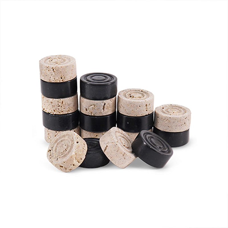 Checkers Figures - Black and Travertine