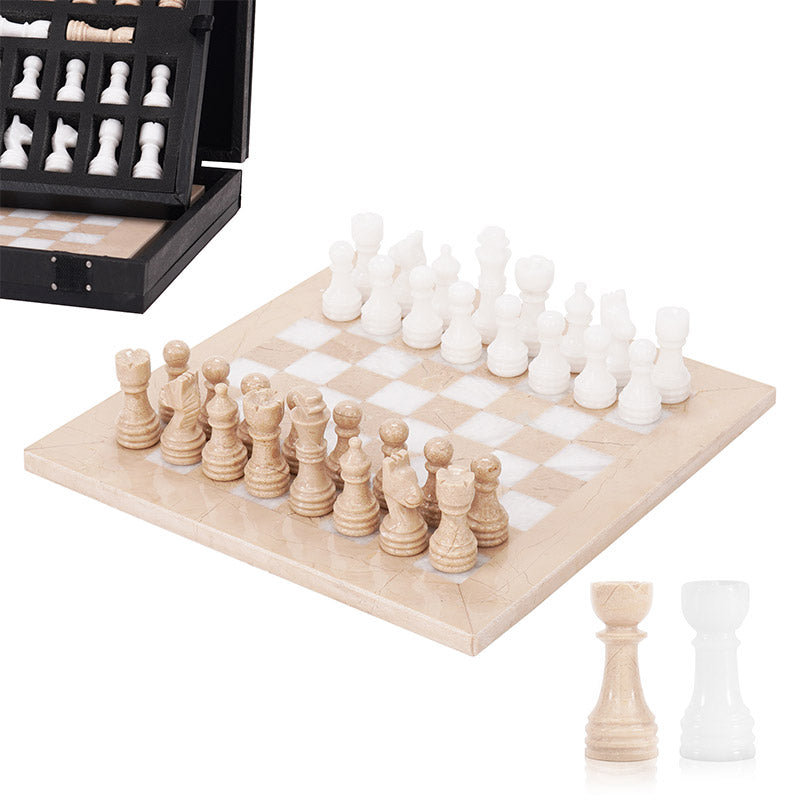 25cm Chess Set with Storage Box - Verona & White