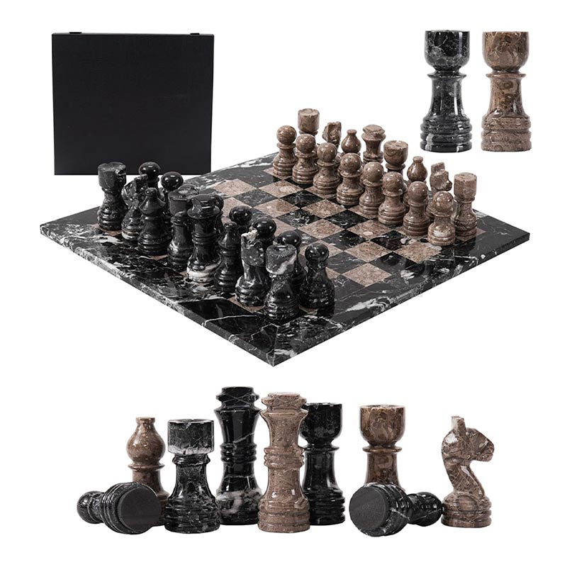 30cm Chess Set With Storage Box - Black Zebra and Oceanic