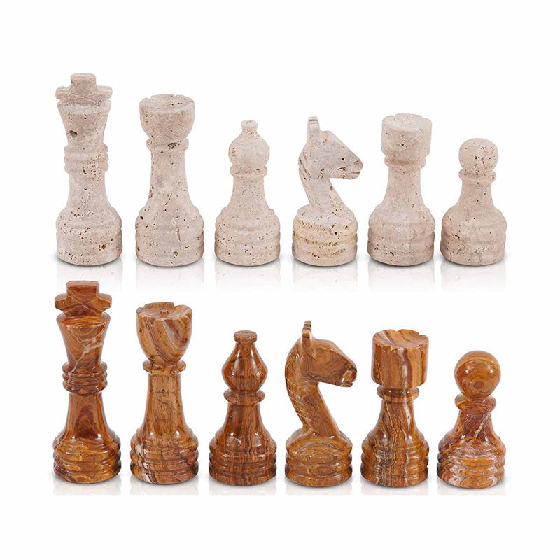 Chess Figures - Travertine & Red
