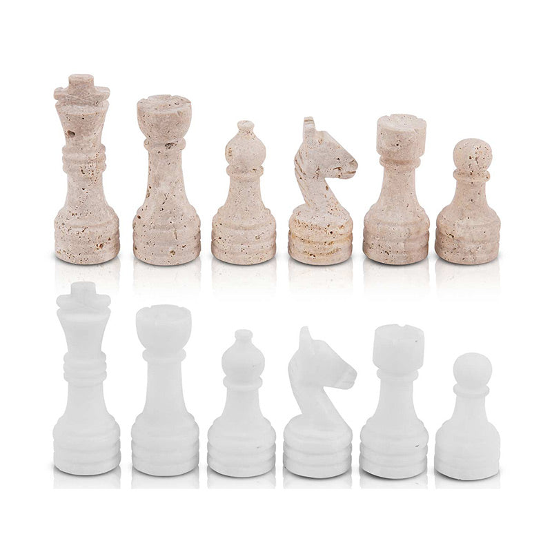 Chess Figures - Travertine & White