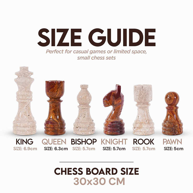 30cm Chess Set With Standard Storage Box - Travertine & Red