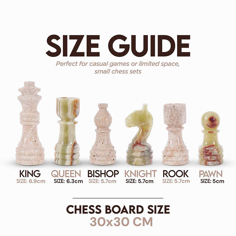 30cm Chess Set With Standard Storage Box - Travertine & Green