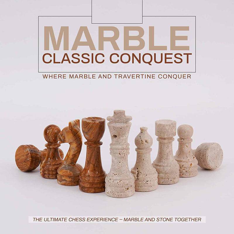 Chess Figures - Travertine & Red