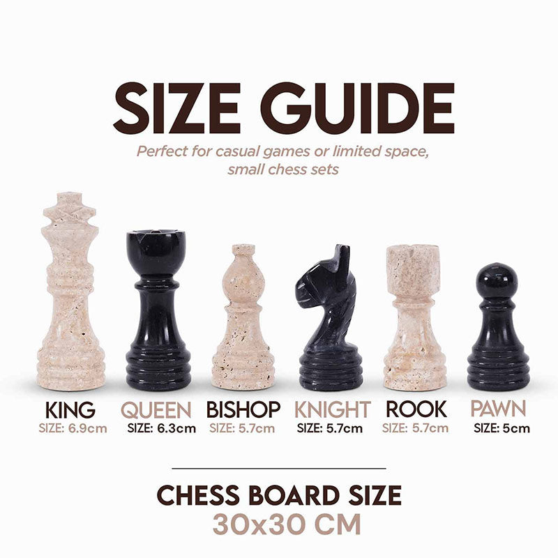 30cm Chess Set With Storage Box - Travertine & Black