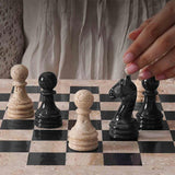 38cm Chess Set With Standard Storage Box - Travertine & Black