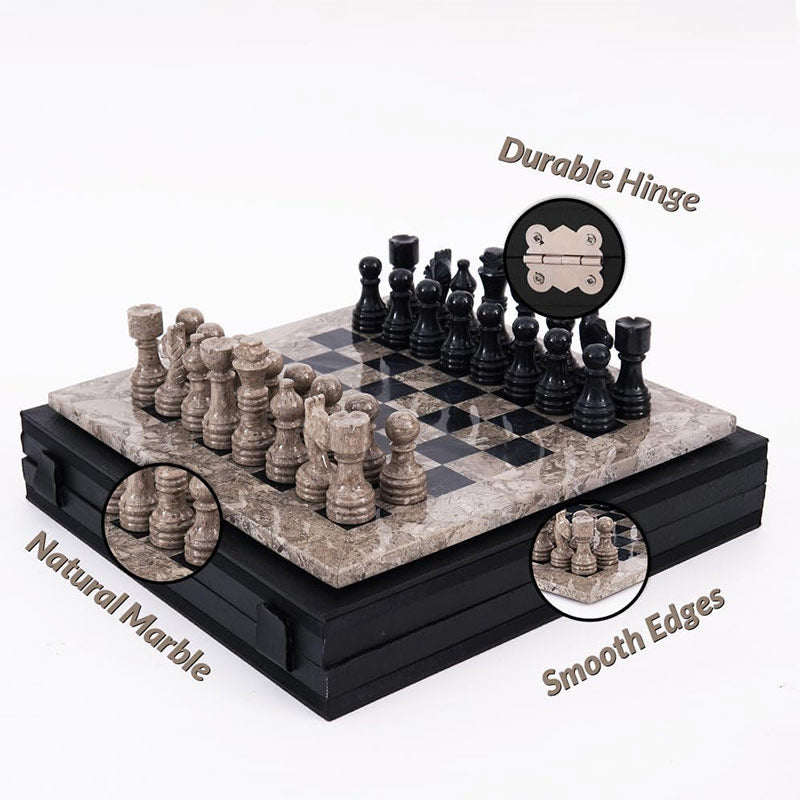 30cm Chess Set With Standard Storage Box - Oceanic & Black