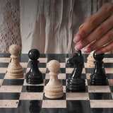 38cm Chess Set With Standard Storage Box - Black & Travertine