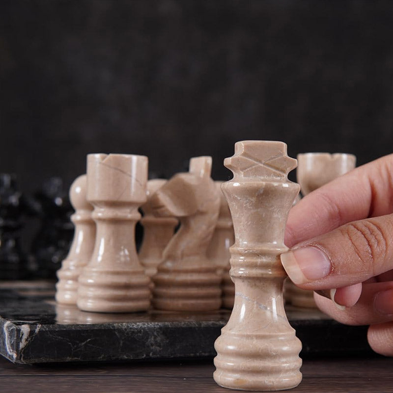 30cm Chess Set With Storage Box - Black Zebra and Verona