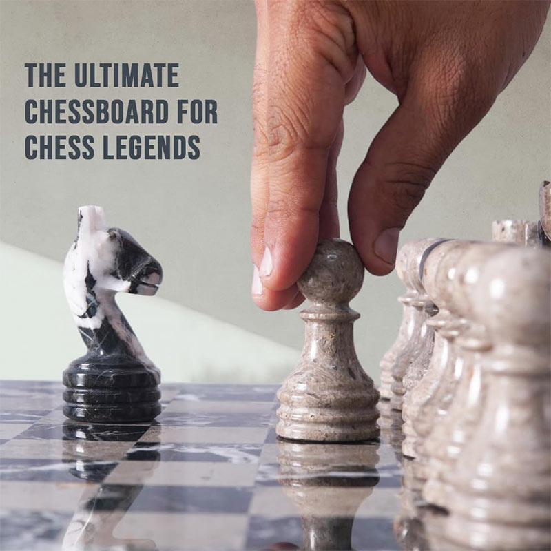 38cm Chess Set With Storage Box - Black Zebra and Oceanic