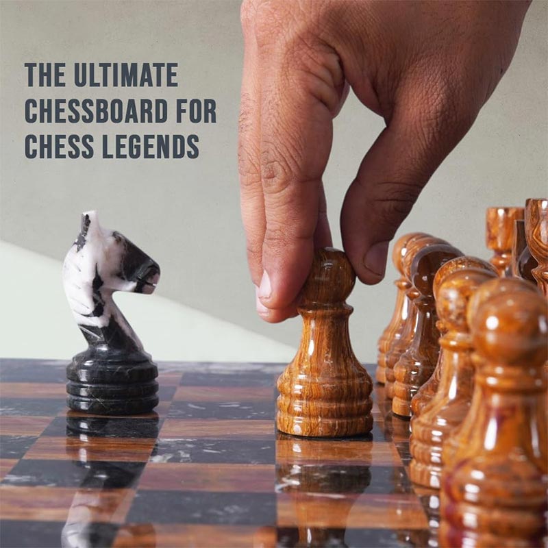 38cm Chess Set With Storage Box - Black Zebra and Red