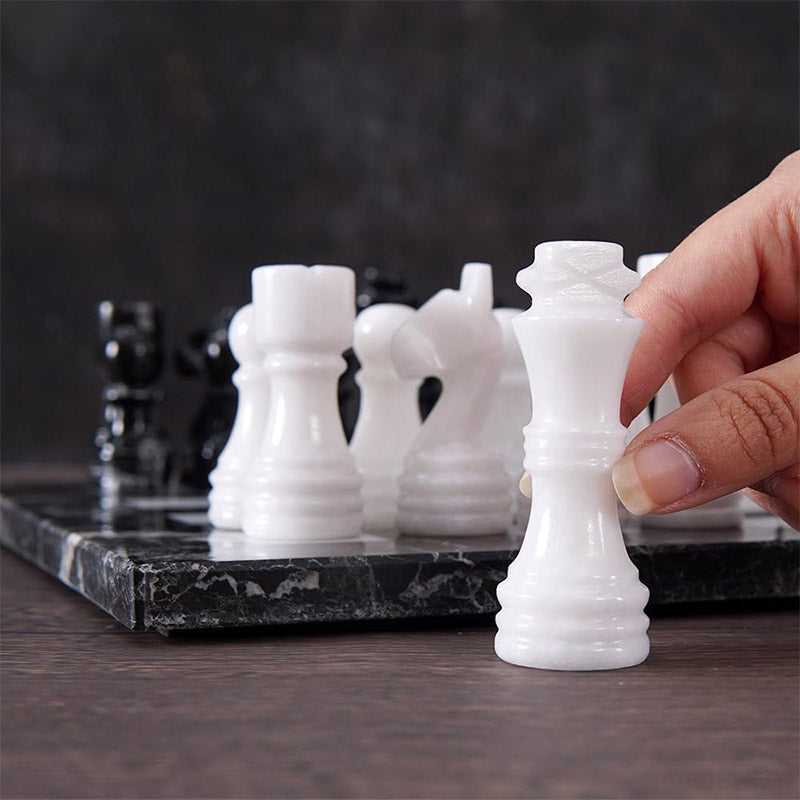 30cm Chess Set With Storage Box - Black Zebra and White