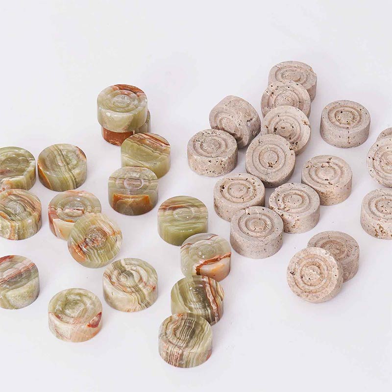 Checkers Figures - Green and Travertine