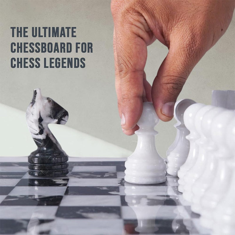 38cm Chess Set With Storage Box - Black Zebra and White