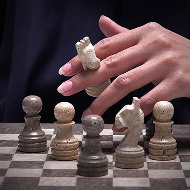 30cm Chess Set With Storage Box - Oceanic and Travertine