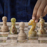 38cm Chess Set With Standard Storage Box - Travertine & Green