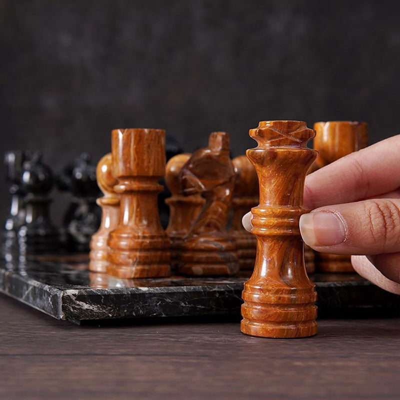 30cm Chess Set With Storage Box - Black Zebra and Red