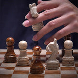 30cm Chess Set With Standard Storage Box - Travertine & Red