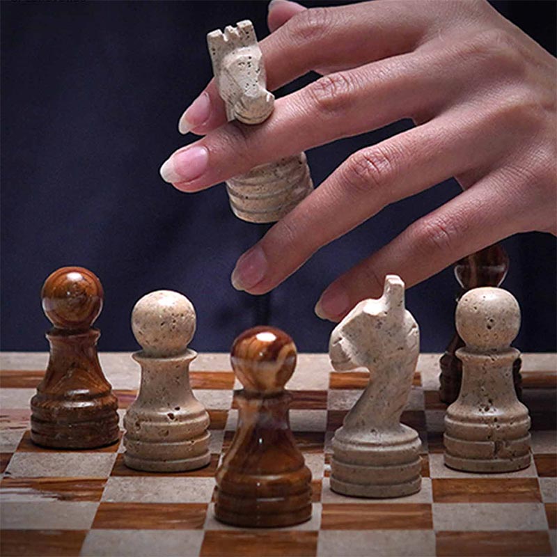 30cm Chess Set With Standard Storage Box - Travertine & Red