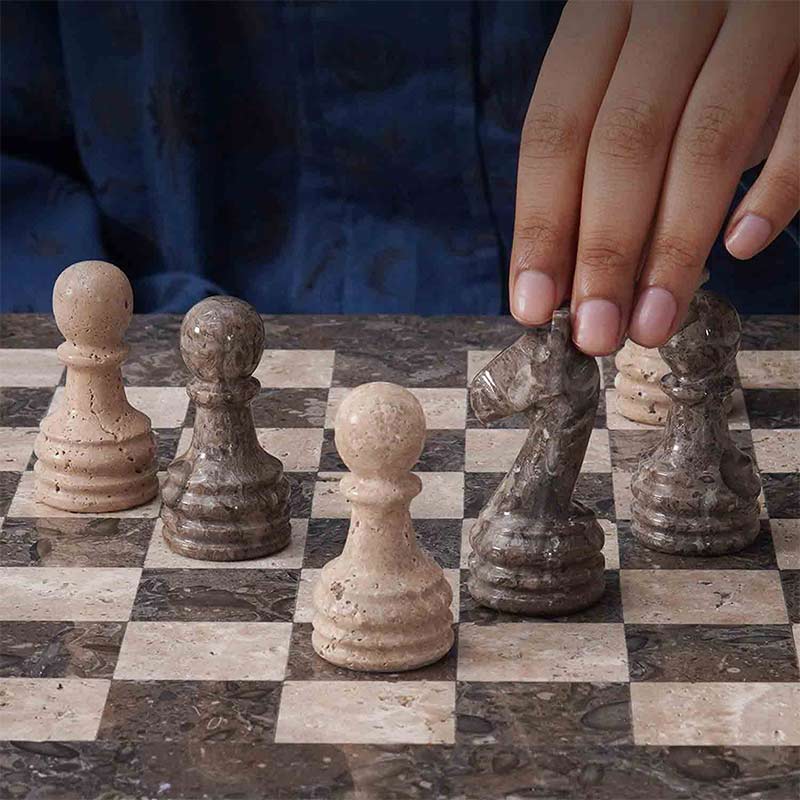 38cm Chess Set With Standard Storage Box- Oceanic and Travertine