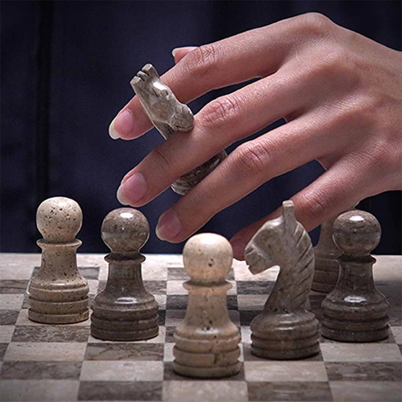 30cm Chess Set With Standard Storage Box - Travertine & Oceanic