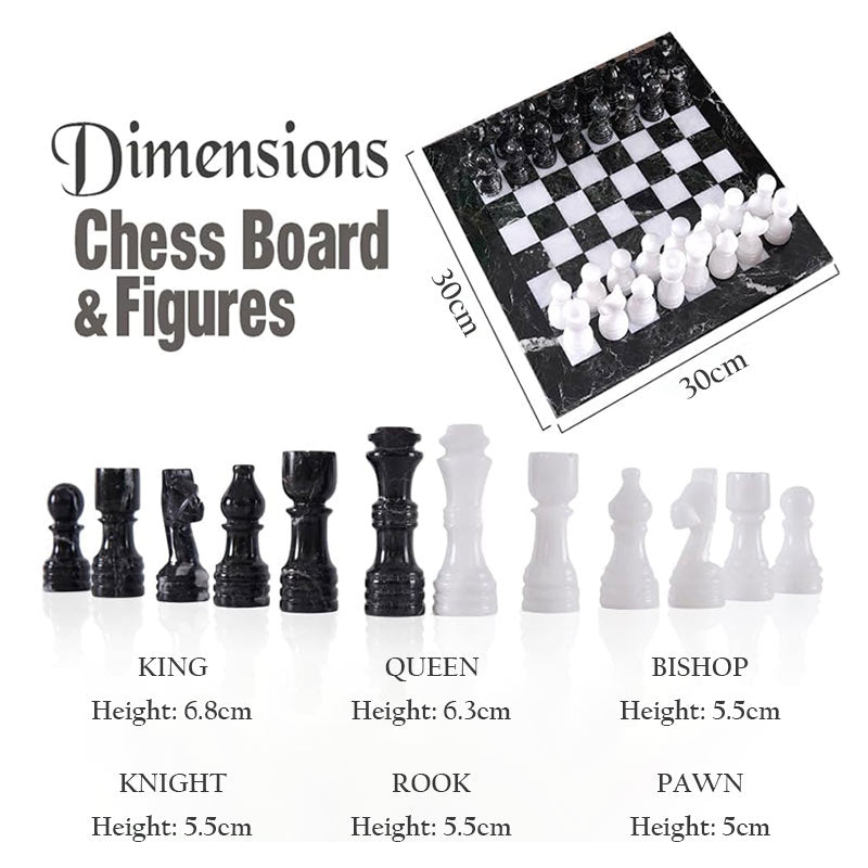 30cm Chess Set With Storage Box - Black Zebra and White