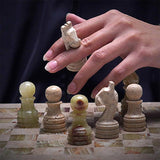 30cm Chess Set With Standard Storage Box - Travertine & Green