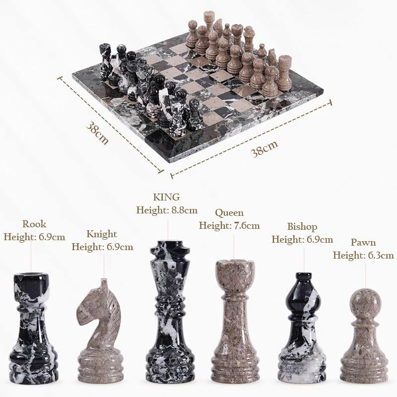 38cm Chess Set With Storage Box - Black Zebra and Oceanic