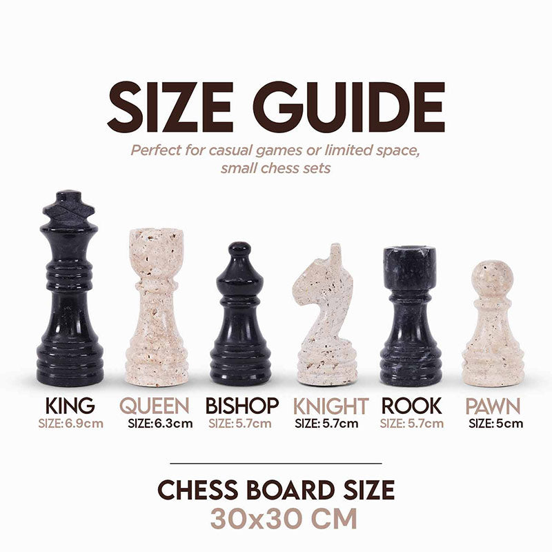 30cm Chess Set With Standard Storage Box - Black and Travertine