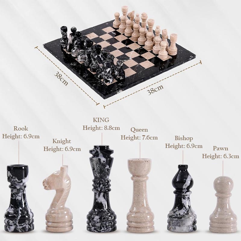 38cm Chess Set With Storage Box - Black Zebra and Verona