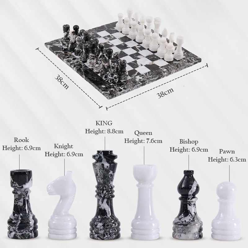 38cm Chess Set With Storage Box - Black Zebra and White