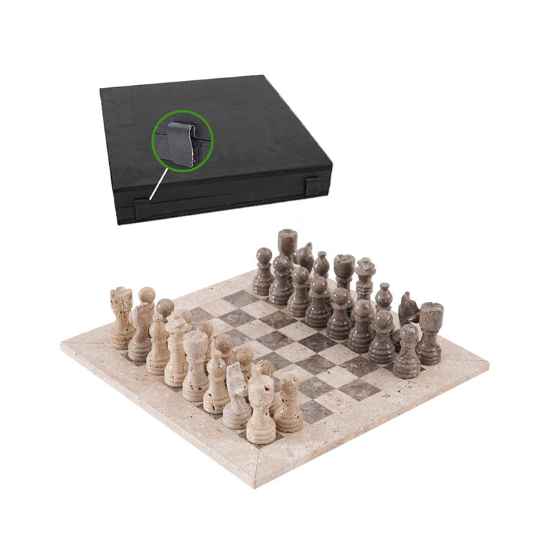 30cm Chess Set With Standard Storage Box - Travertine & Oceanic