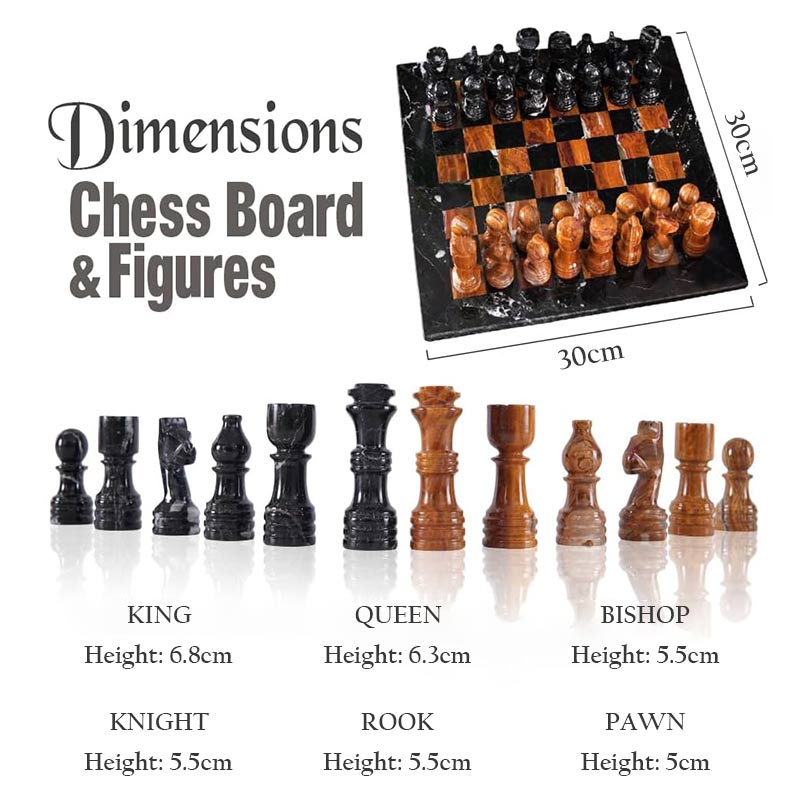 30cm Chess Set With Storage Box - Black Zebra and Red