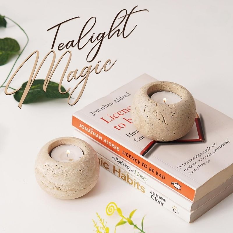 Tealight Candle Holder - Set of 2 (Travertine)