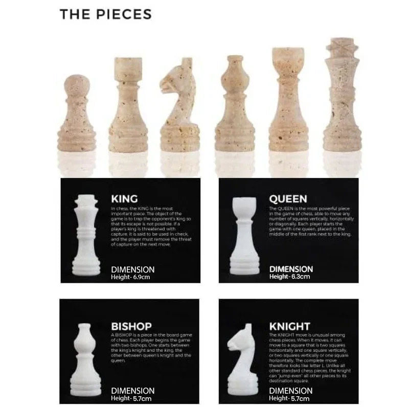30cm Chess Set With Standard Storage Box - Travertine & White