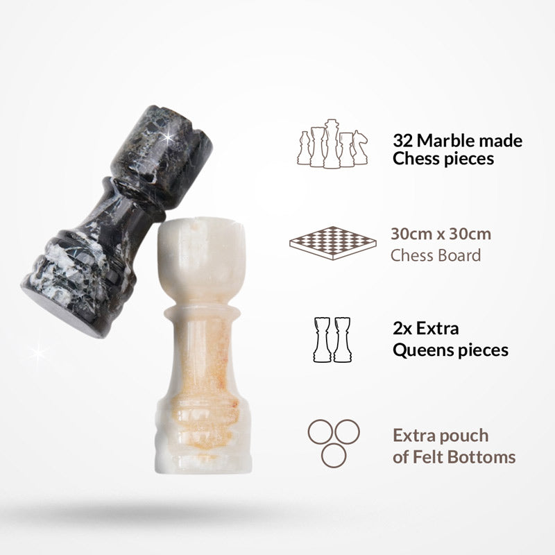 30cm Chess Set - Black Zebra and White Onyx
