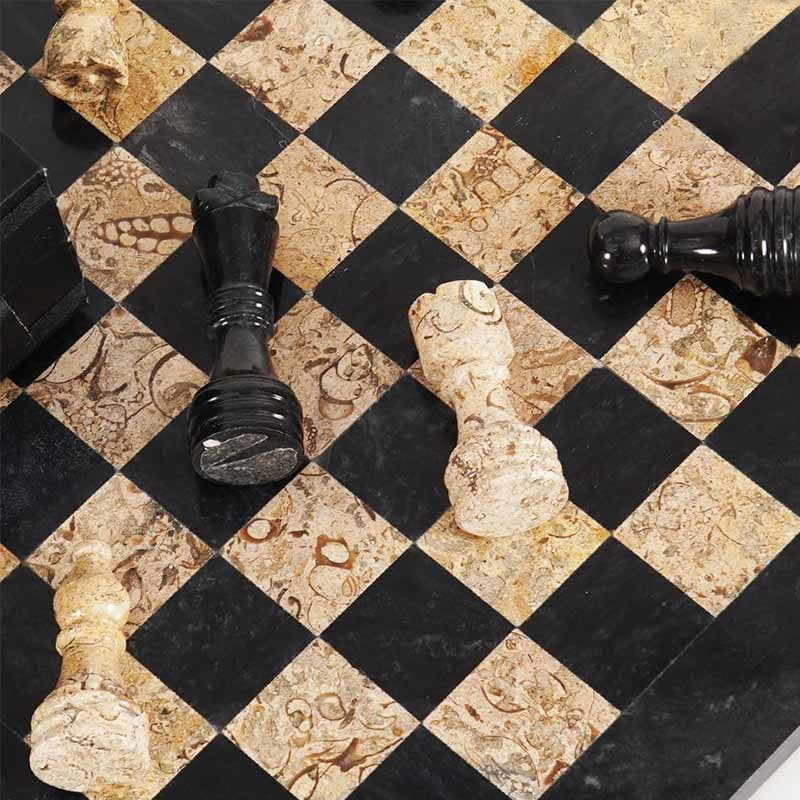 30cm Chess Set - Black Zebra and White Onyx