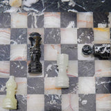 30cm Chess Set - Black Zebra and White Onyx
